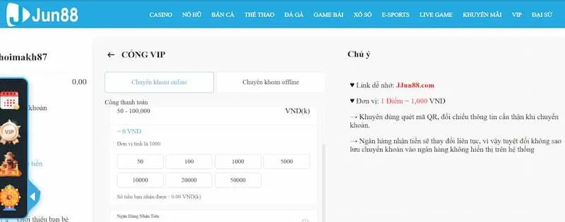 Gửi tiền vào Jun 88